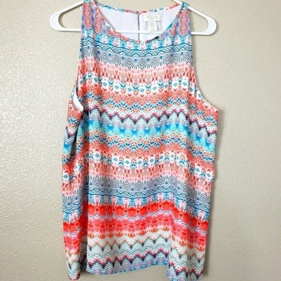 St. Tropez Tops - St. Tropez West XL Top Sleeveless Keyhole Back COLORFUL Beach Vacation
